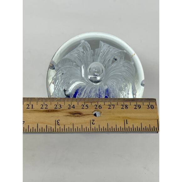 Hand Blown Art Glass Paperweight Flower Large Cobalt Blue Bubble - Picture 11 of 11